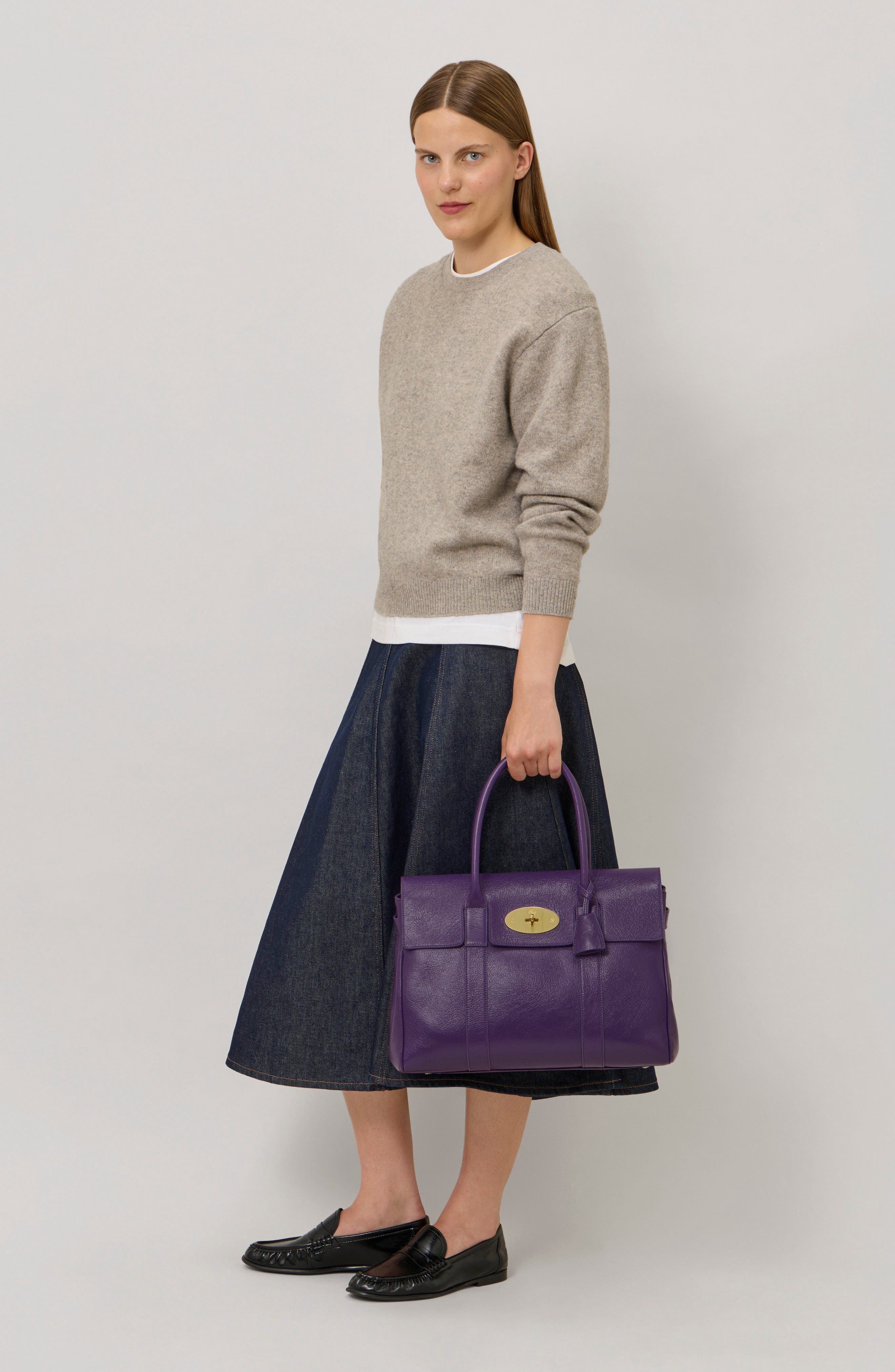 Bayswater High Shine Leather Satchel, Alternate, color, AMETHYST