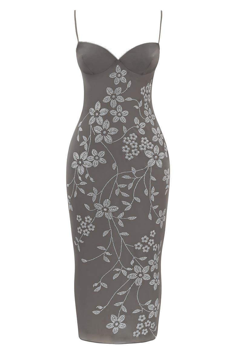 Blanca Rhinestone Cocktail Midi Dress, Alternate, color, PEBBLE GREY