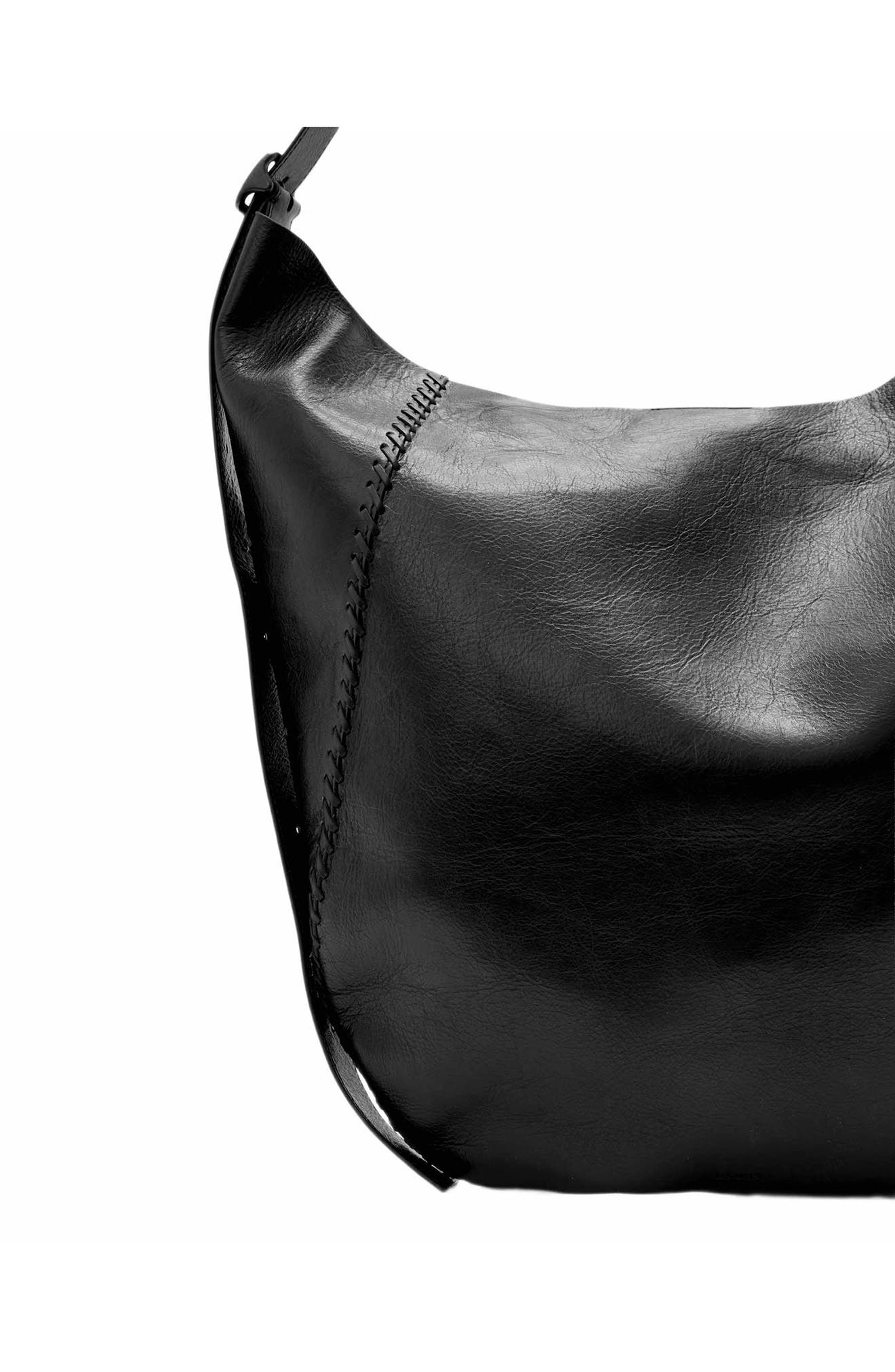 Esme Medium Whipstitch Leather Hobo, Alternate, color, BLACK