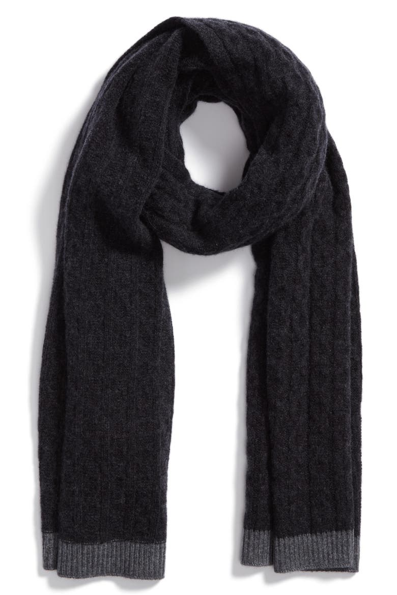 Cable Knit Cashmere Scarf, Alternate, color, BLACK ROCK HEATHER COMBO