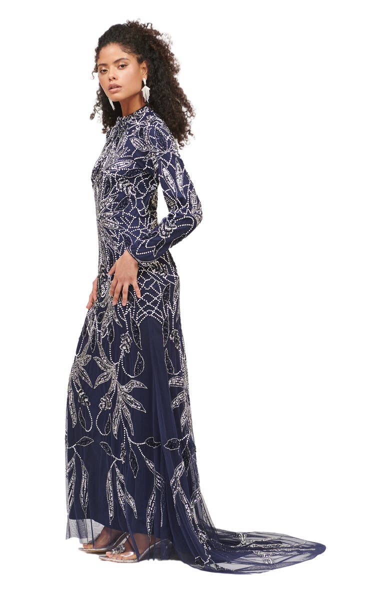 MARYISA Occasion Modest Embellished Sequin Beaded Evening Maxi Dress, Alternate, color,