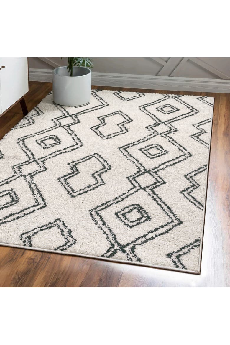 Deia Moroccan Style Diamond Shag Area Rug, Alternate, color, White/Gray