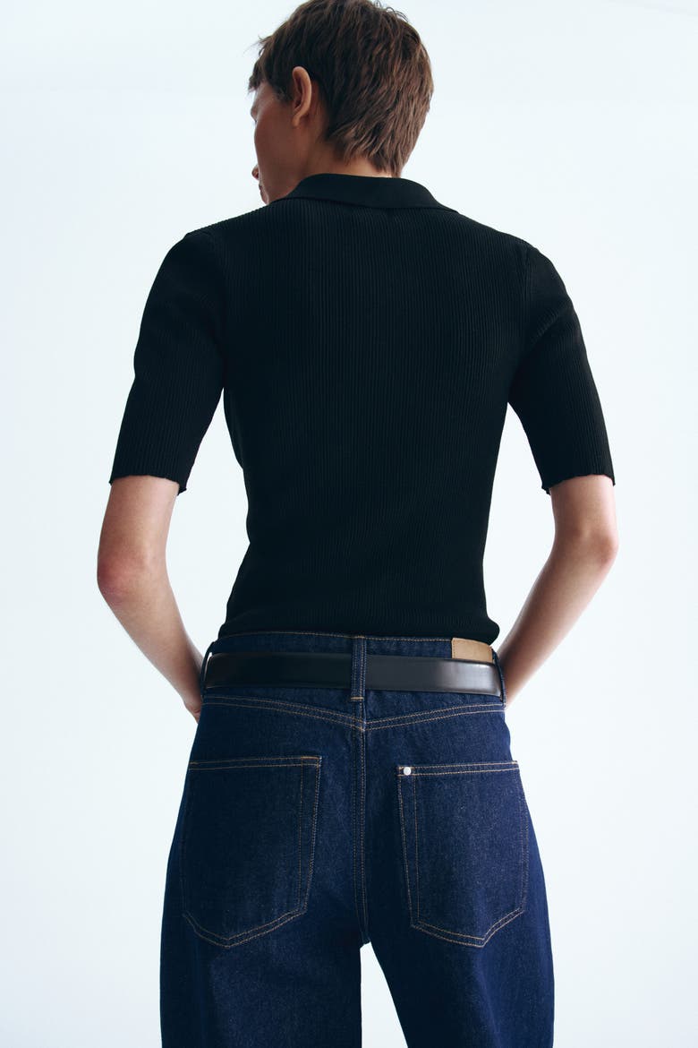 Pointelle-knit Top, Alternate, color, Black