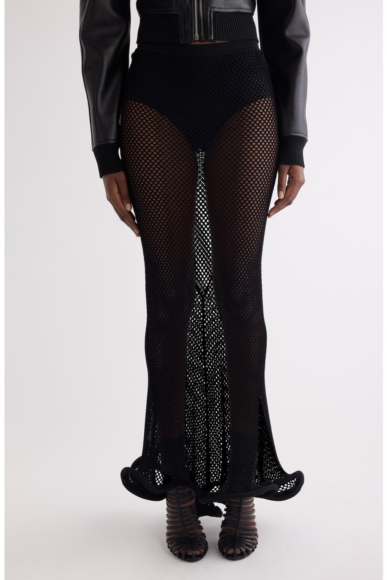 Kickback Mesh Maxi Skirt, Main, color, BLACK