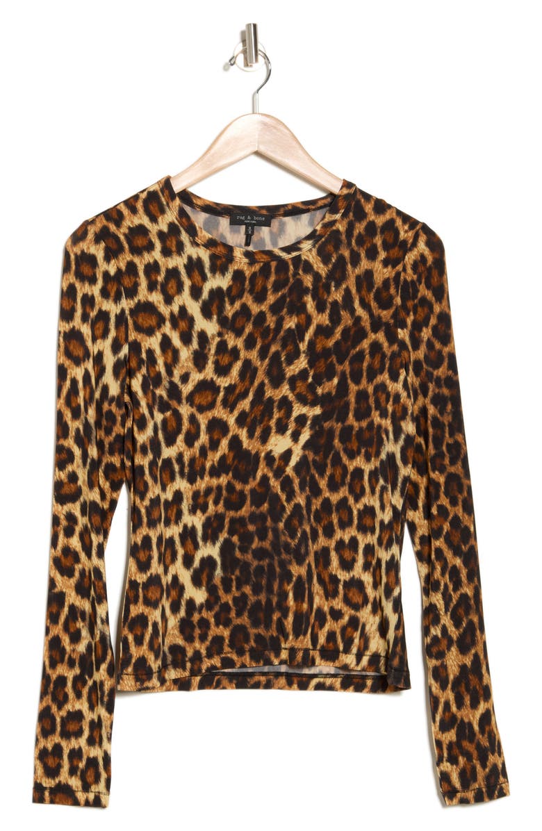 rag & bone Printed Long Sleeve Crewneck Top, Alternate, color, Cheetah