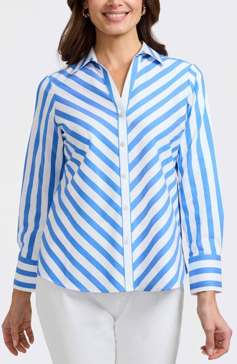 Mary Stripe Long Sleeve Cotton Sateen Button-Up Shirt