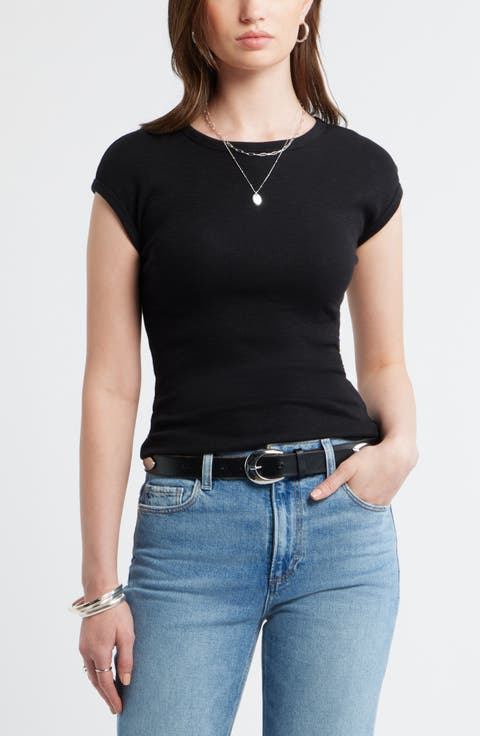 Cap Sleeve Stretch Cotton & Modal Rib T-Shirt
