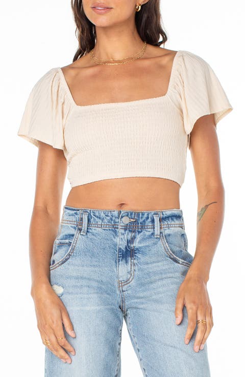 Sandy Beach Smocked Twist Reversible Crop Top