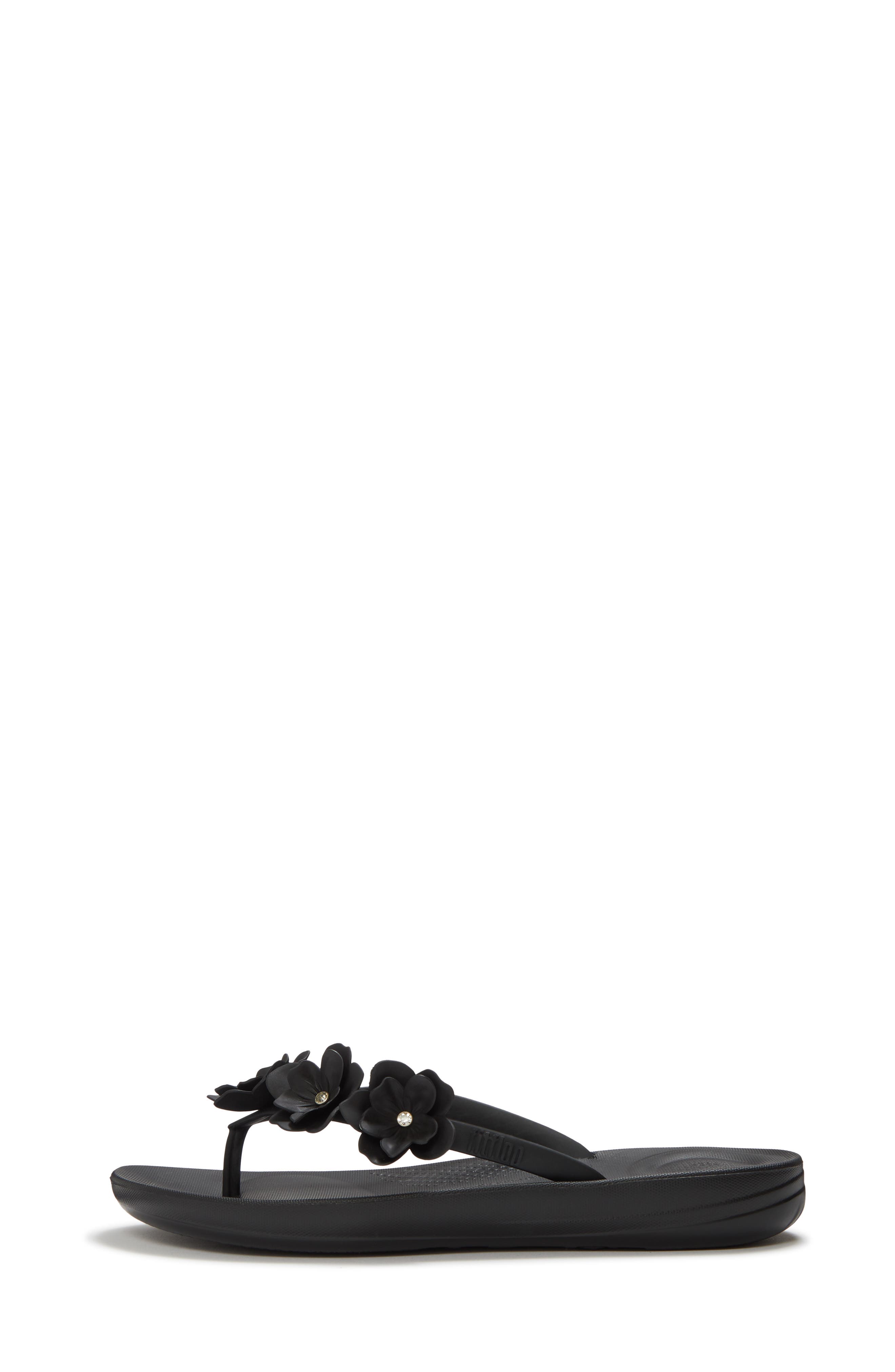 FitFlop iQushion Flower Flip Flop, Alternate, color, Black