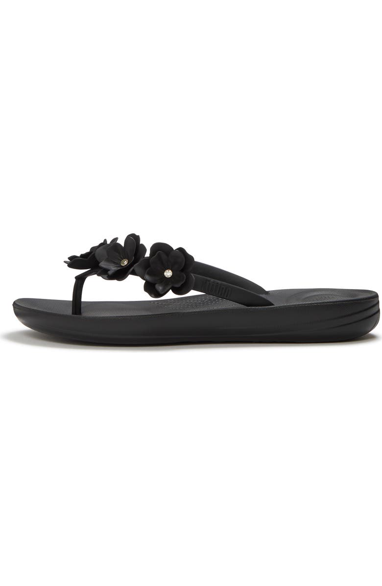 FitFlop iQushion Flower Flip Flop, Alternate, color, Black