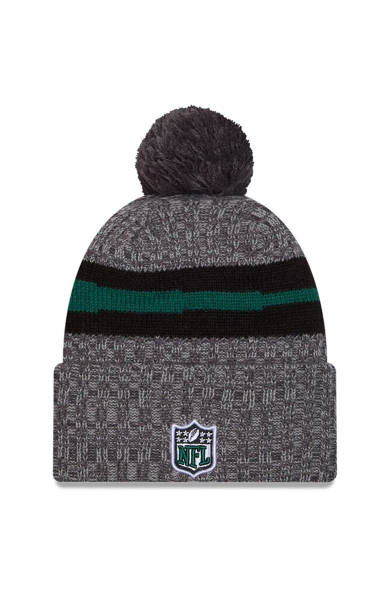 New Era Men's New Era  Gray New York Jets 2023 Sideline Sport Cuffed Pom Knit Hat, Alternate, color, Gray