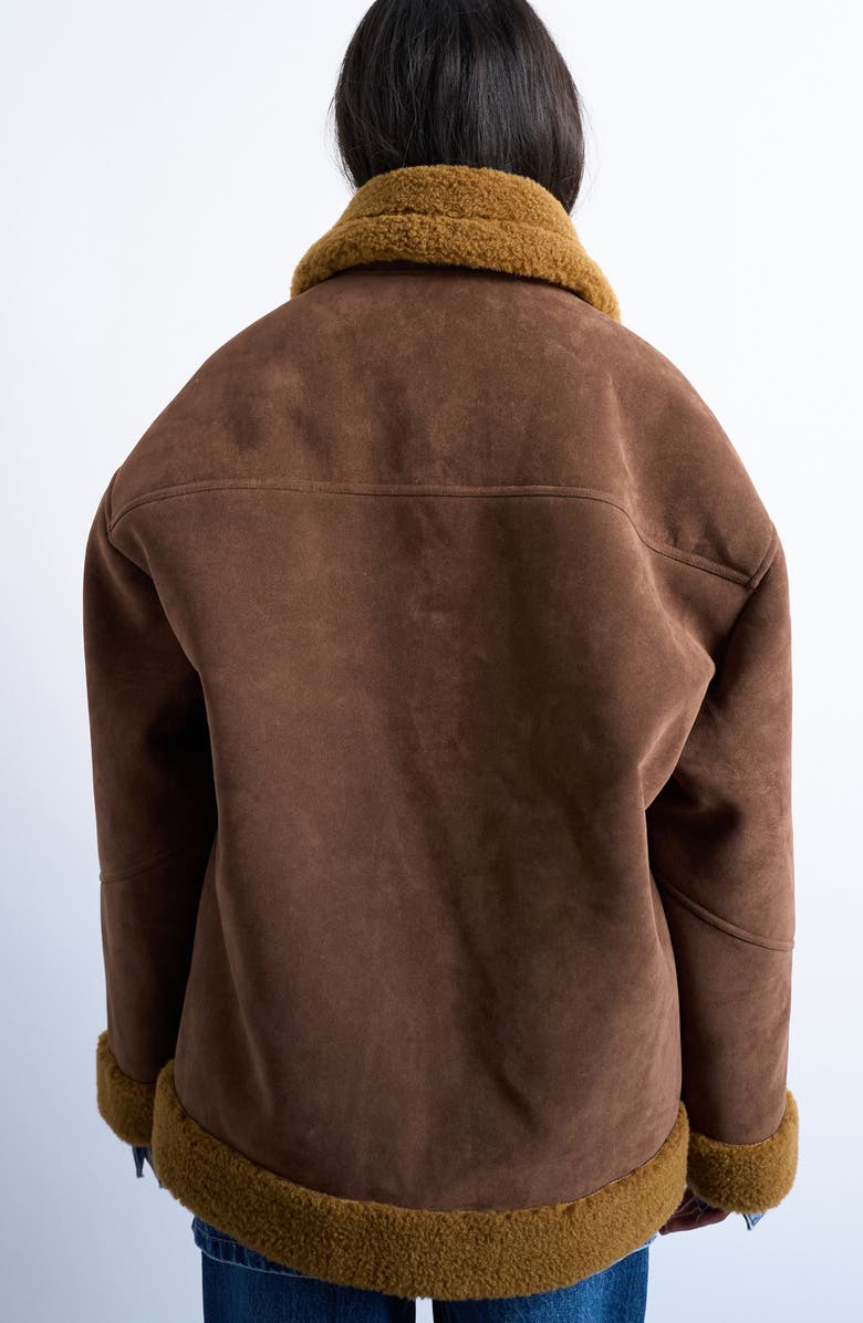 Topshop Oversize Faux Shearling Car Coat, Alternate, color, Brown