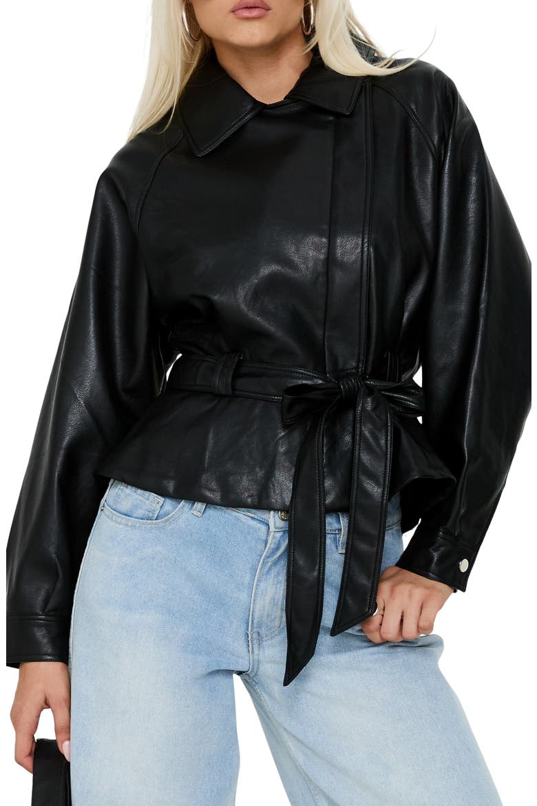 Authenticity Wrap Faux Leather Jacket, Main, color, BLACK