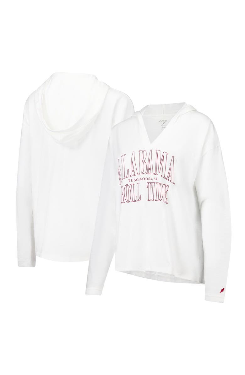 LEAGUE COLLEGIATE WEAR Women's League Collegiate Wear White Alabama Crimson Tide Slub Long Sleeve V-Neck Hoodie T-Shirt, Main, color, White