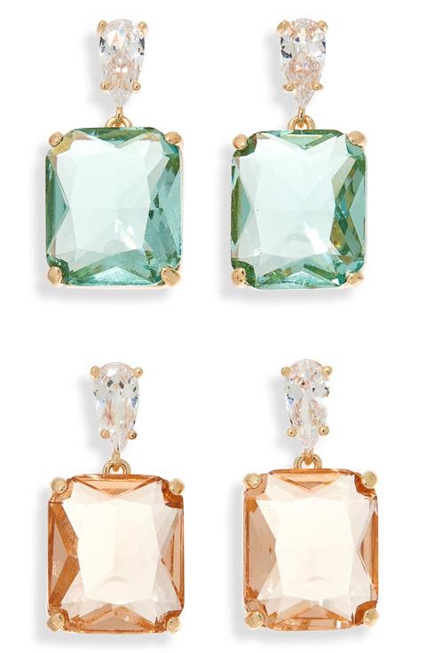 Set of 2 Cubic Zirconia & Crystal Drop Earrings