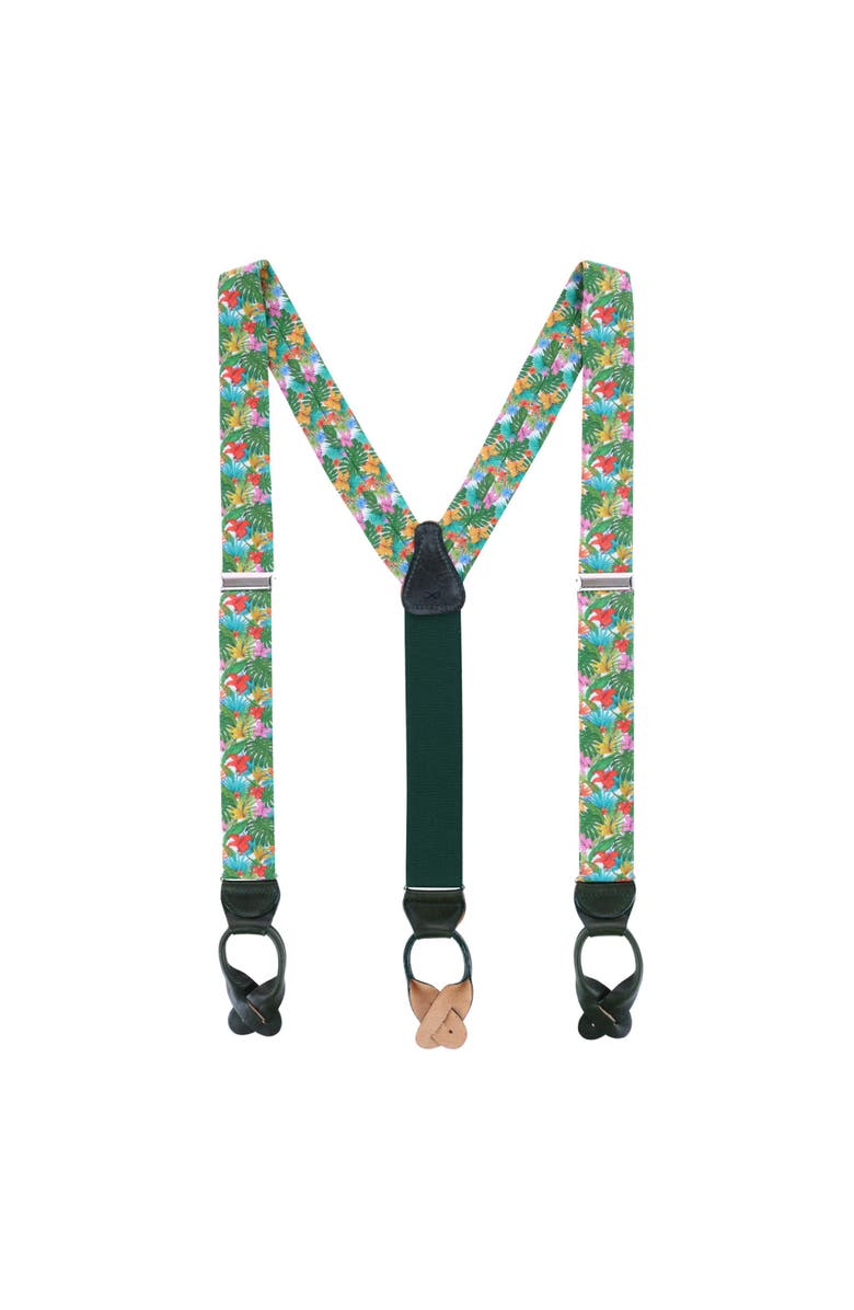 Trafalgar Tropical Hawaiian Getaway Linen Button End Suspenders, Alternate, color, 