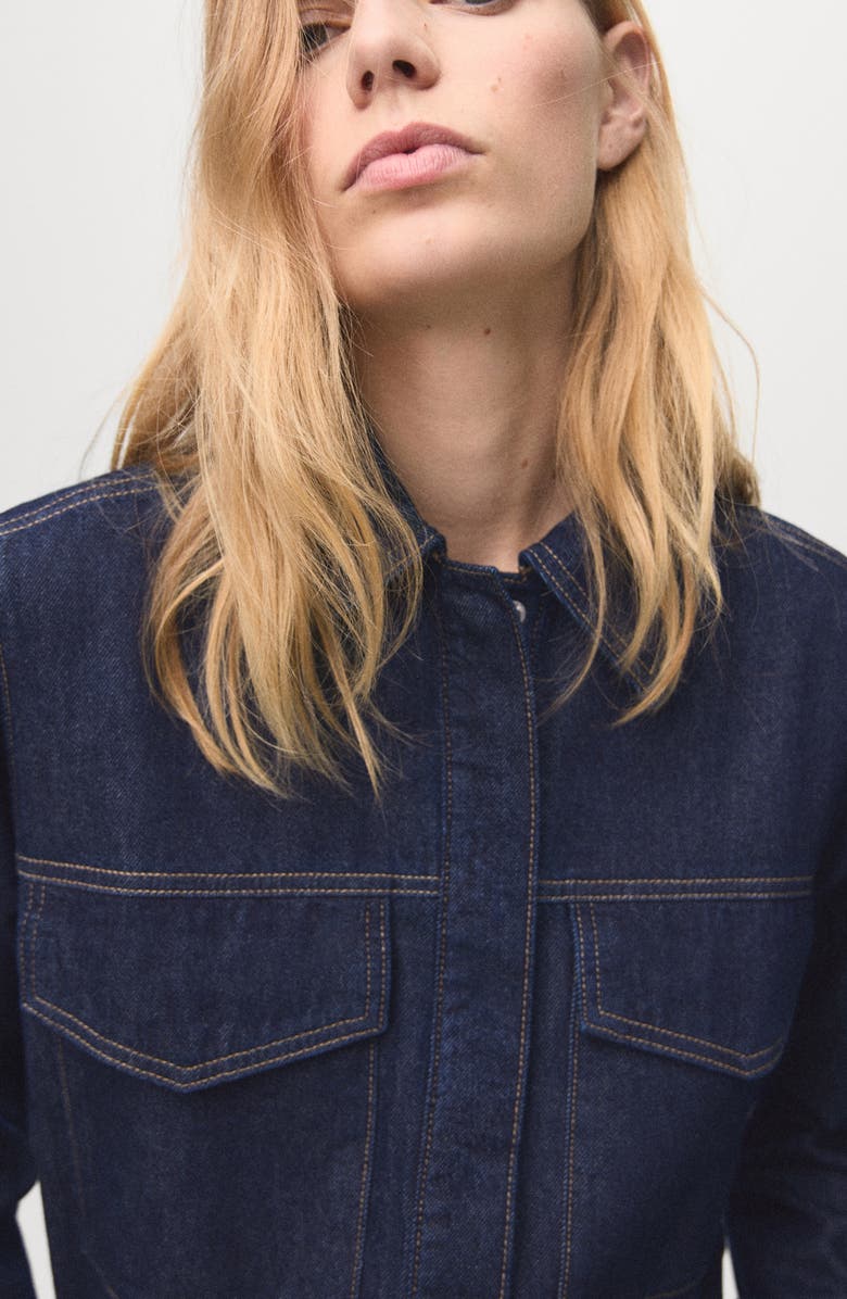 MANGO Western Denim Snap-Up Shirt, Alternate, color, Dark Blue