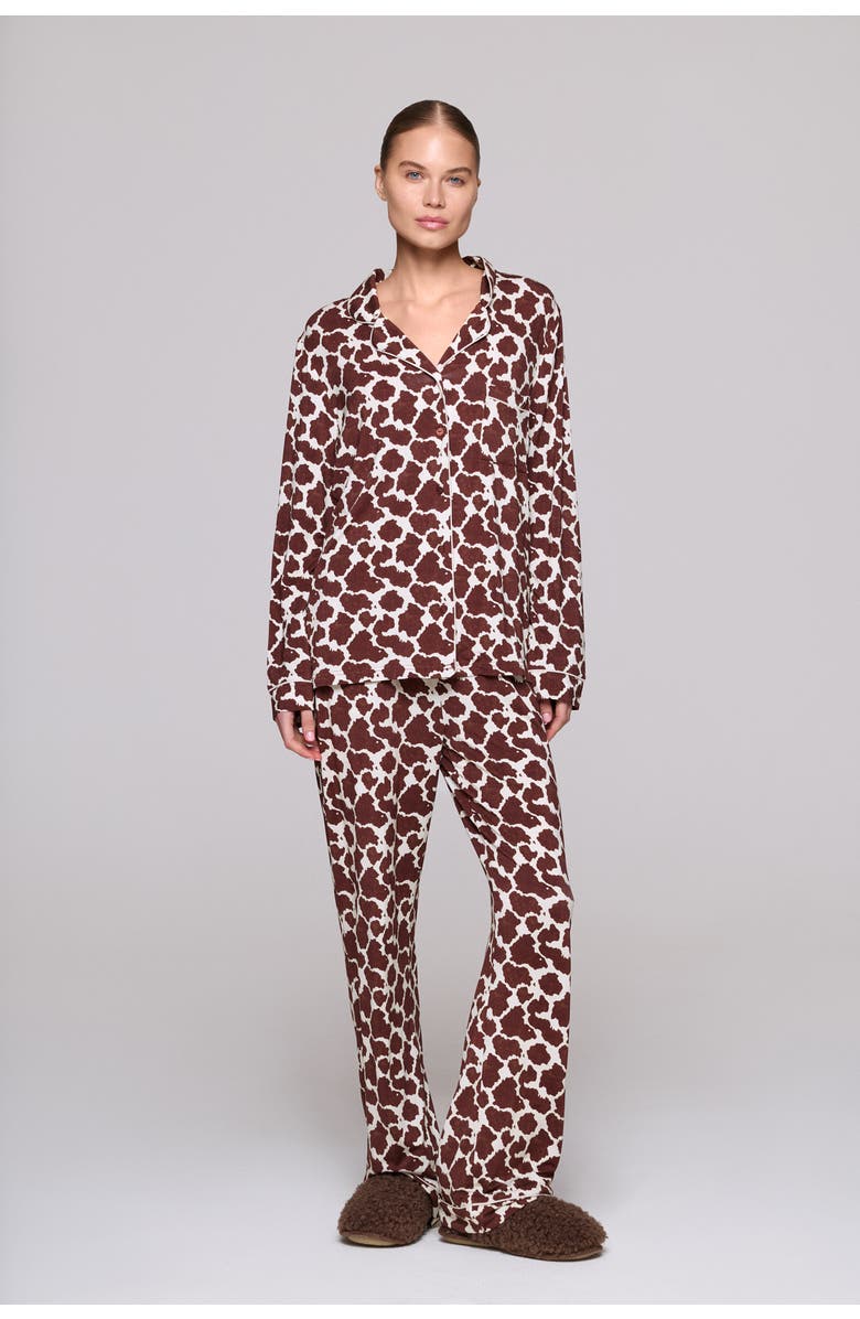 Crickle Daisy Cowgirl Long Pajama Set, Main, color, Dark Brown, White