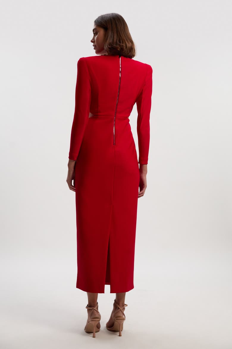 Scuba Crepe Plunge Maxi Dress, Alternate, color, Dark Red