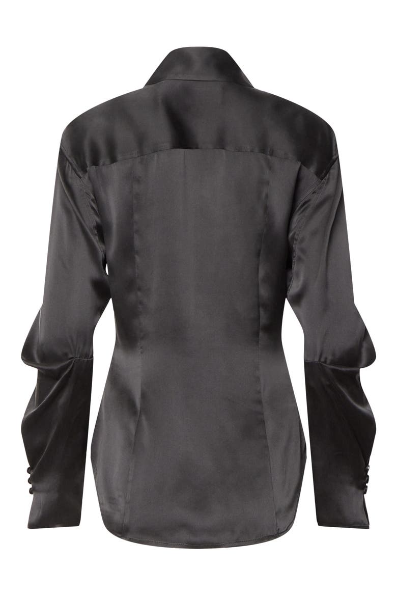 Bailey Silk Satin Button-Up Shirt, Alternate, color, TRUE BLACK