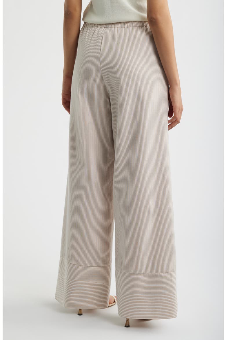 Directional Pinstripe Wide Leg Cotton Blend Pants, Alternate, color, ALMOND BUFF/ BRIGHT WHITE