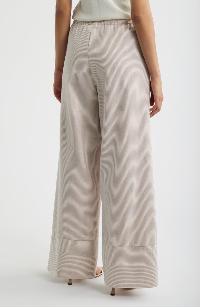 Bernardo Directional Pinstripe Wide Leg Cotton Blend Pants, Alternate, color, Almond Buff/ Bright White