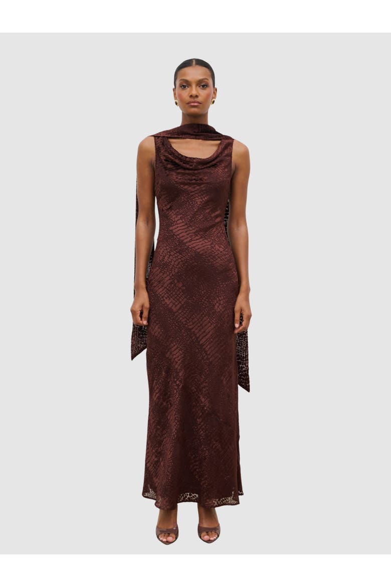 Ainsley Cowl Devore Neck Maxi Slip Dress, Main, color, Brown