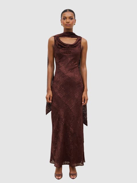 Ainsley Cowl Devore Neck Maxi Slip Dress