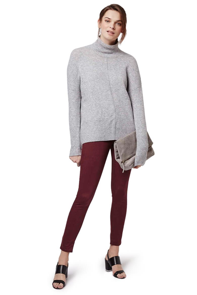 Moto 'Leigh' Ankle Skinny Jeans, Alternate, color, BURGUNDY
