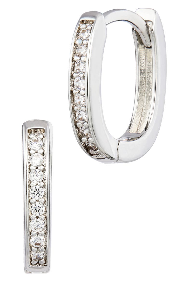 Pavé Cubic Zirconia Huggie Hoop Earrings, Main, color, SILVER