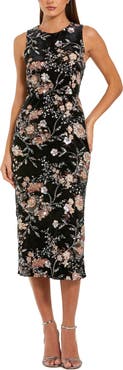 Mac Duggal Embroidered Velvet High Neck Sleeveless Midi Dress