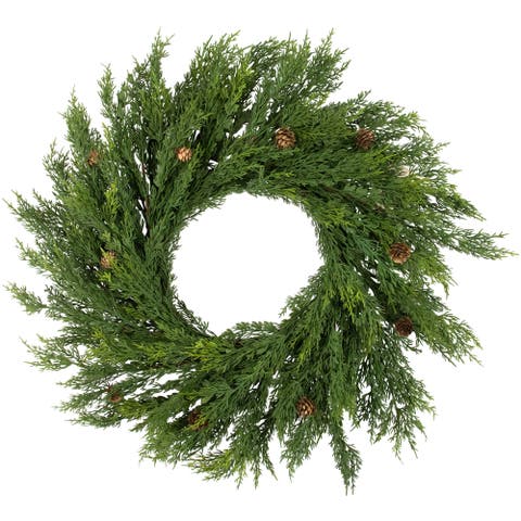 Real Touch️ Cedar Artificial Christmas Wreath with Pinecones - 24" - Unlit