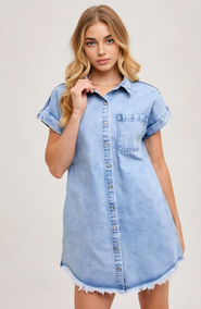 Knit and Lounge Cap Sleeve Denim Shirt Dress