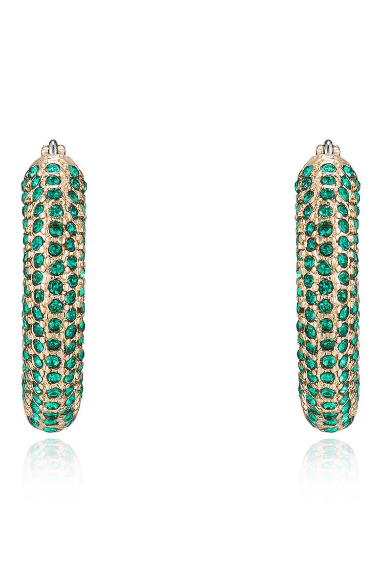 Cubic Zirconia Tube Hoop Earrings, Alternate, color, GREEN