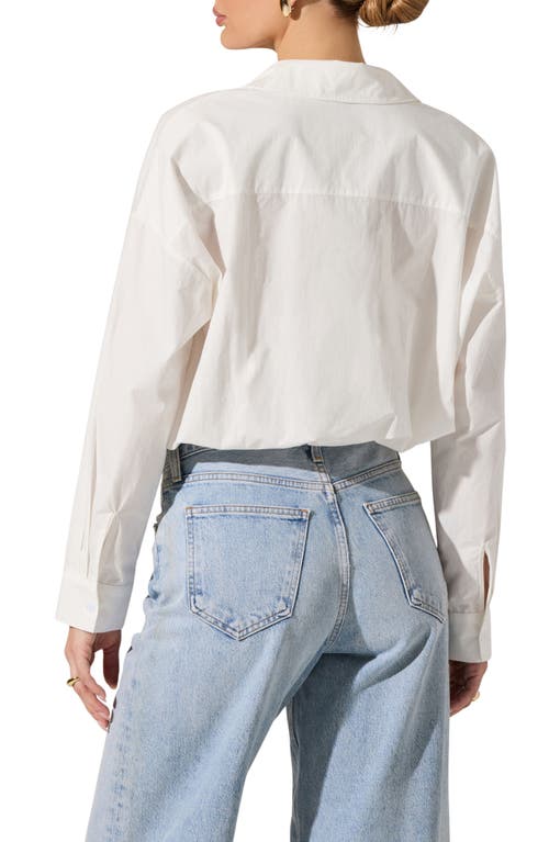 Astr The Label Long Sleeve Bubble Hem Cotton Poplin Button-up Shirt In White