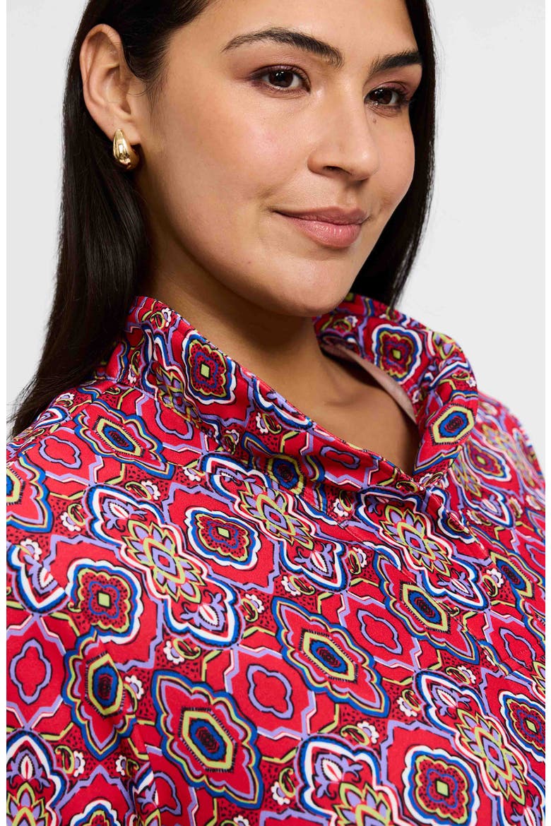 Tammy Tile Print Ruffle Collar Jersey Top, Alternate, color, RED/ MULTI