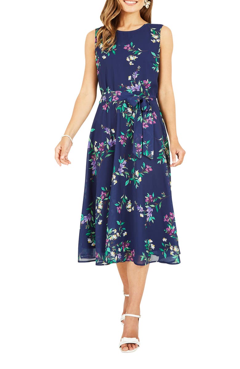 Yumi Floral Print Midi Skater Dress, Alternate, color, Navy