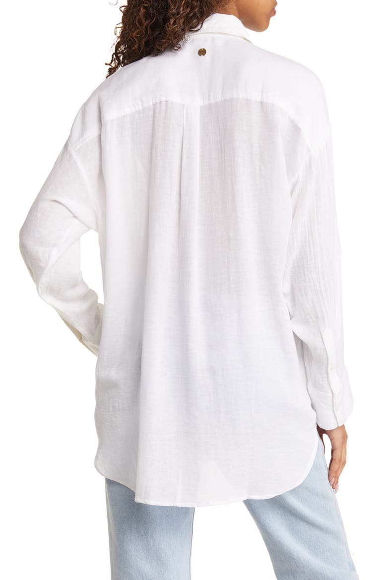 Premium Linen Button-Up Blouse, Alternate, color, WHITE