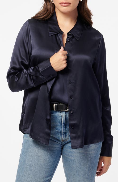 Cami Nyc Crosby Silk Charmeuse Button-up Shirt In Navy