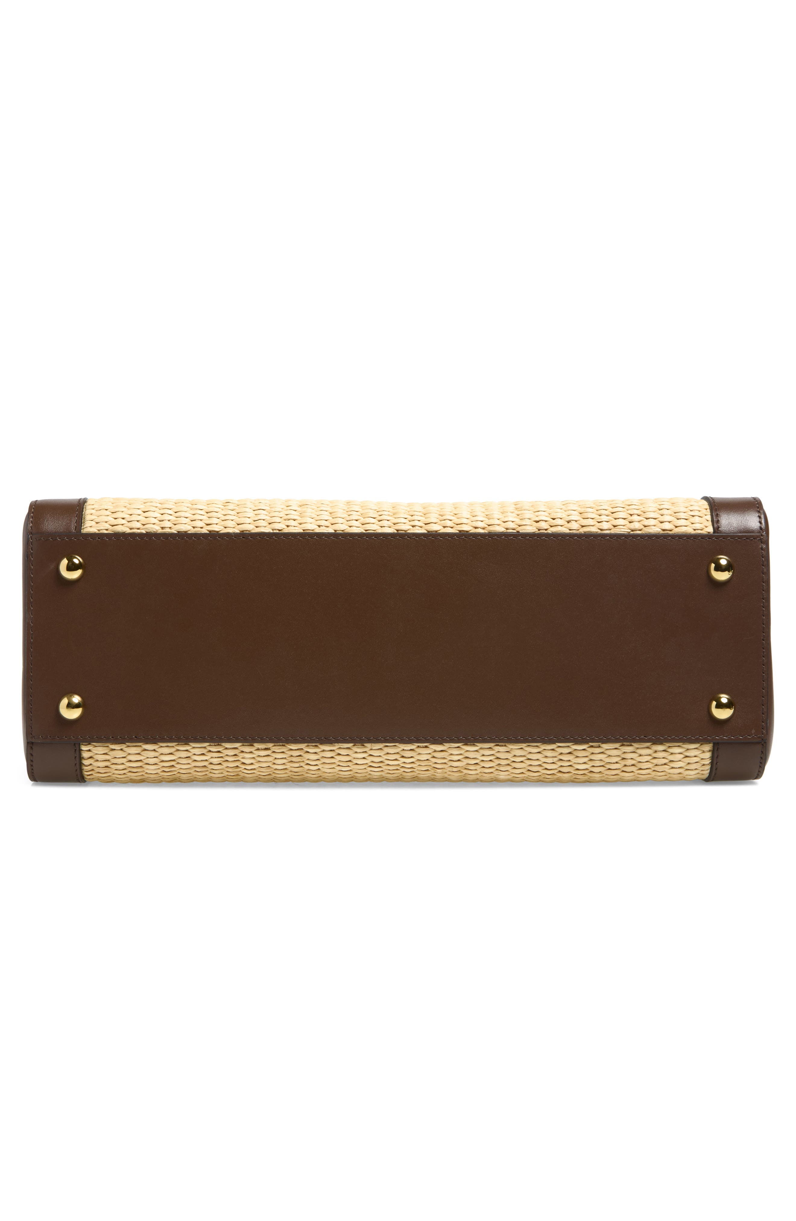 The Midi Hudson Raffia & Leather Satchel, Alternate, color, WARM/ MOCHA