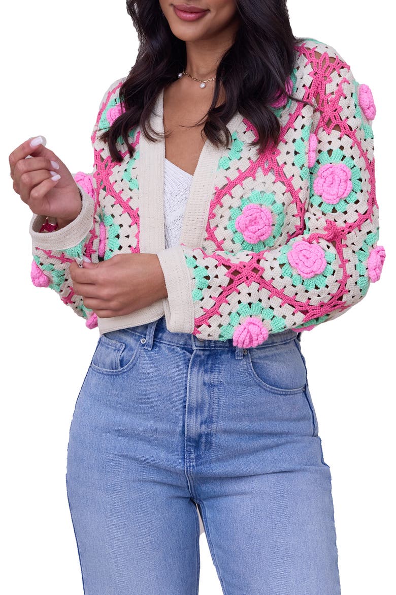 Granny Square Open Front Cardigan, Main, color, IVORY