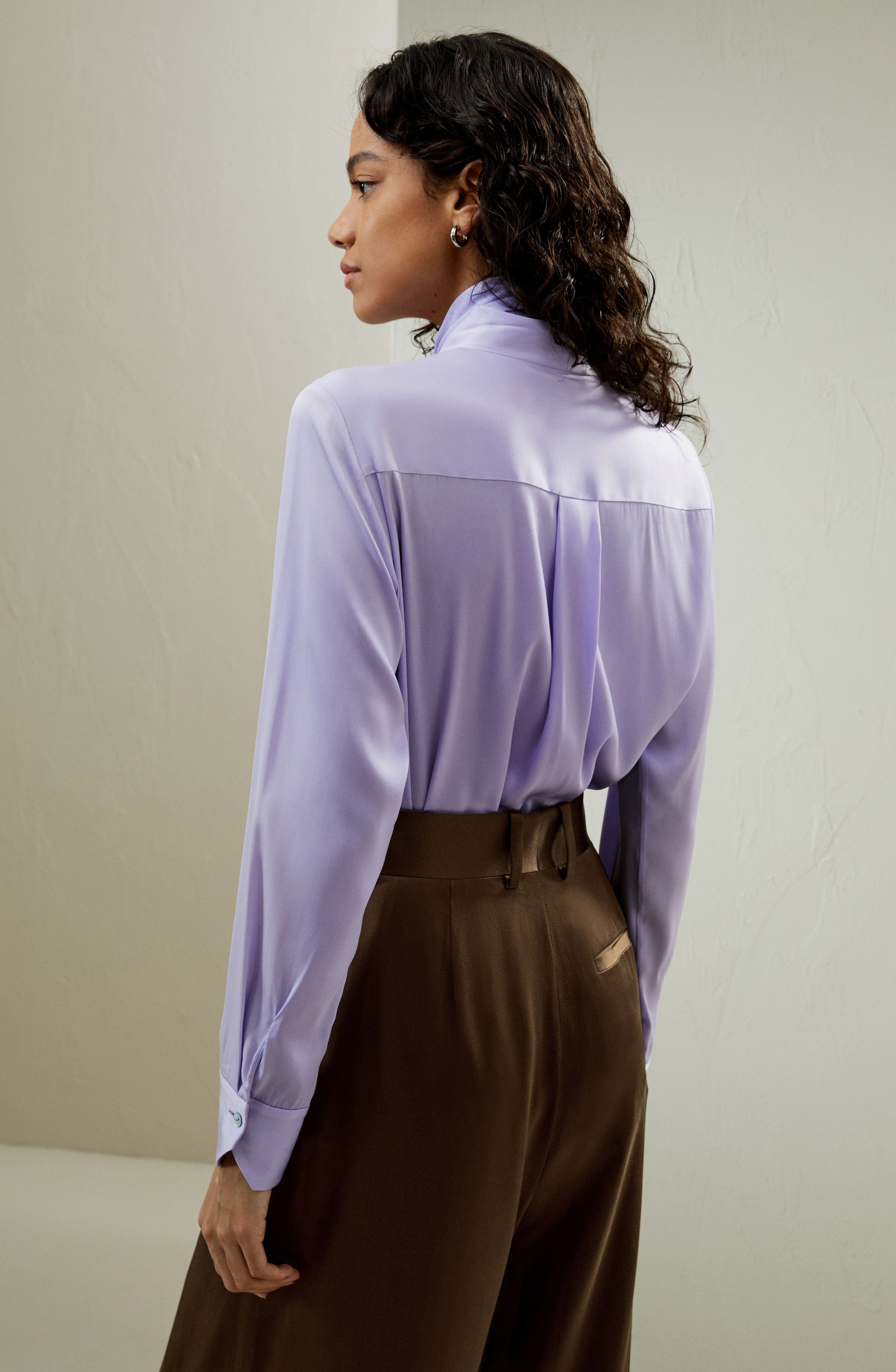 Silk Turtleneck Ribbon Blouse - image 4