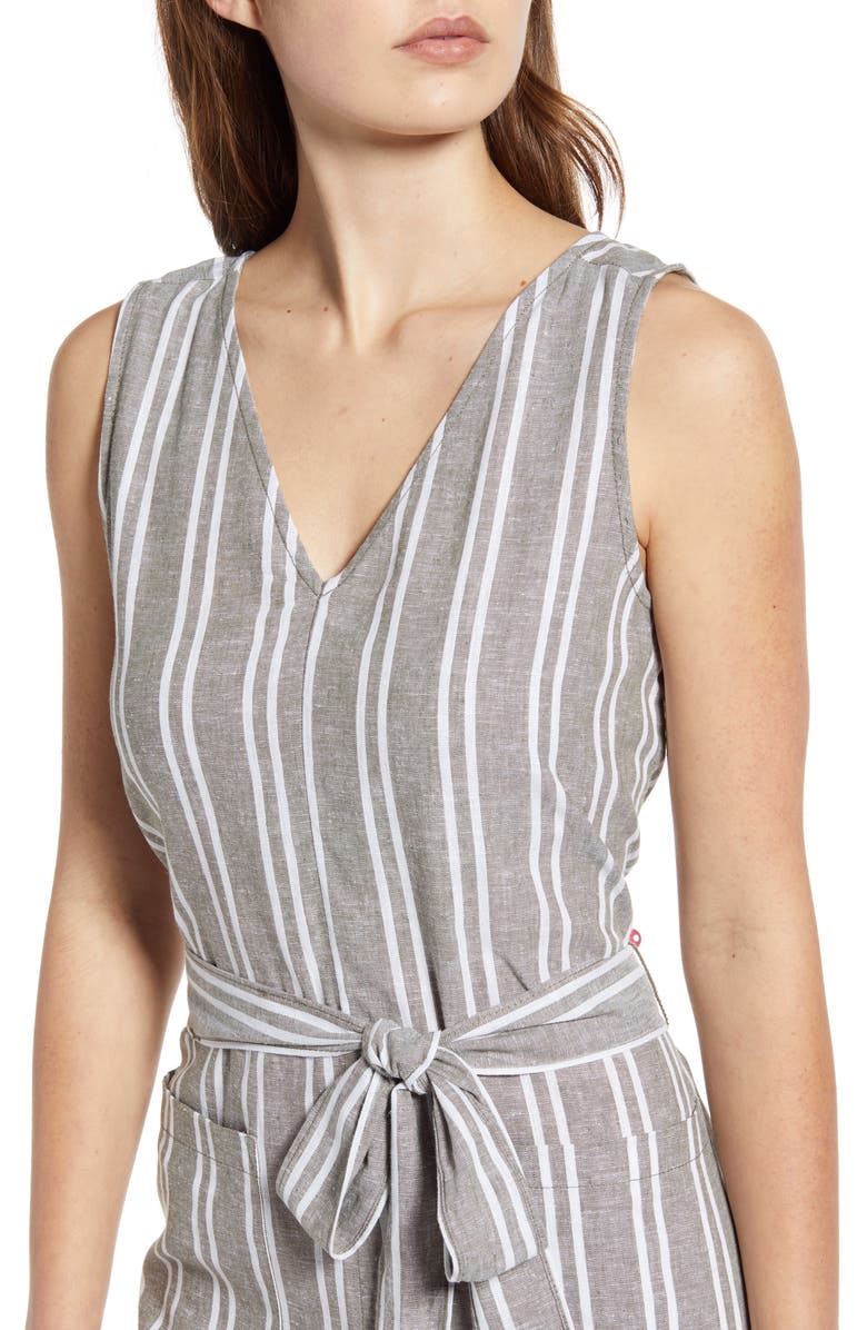 beachlunchlounge Lennon Tie Waist Linen & Cotton Jumpsuit, Alternate, color,