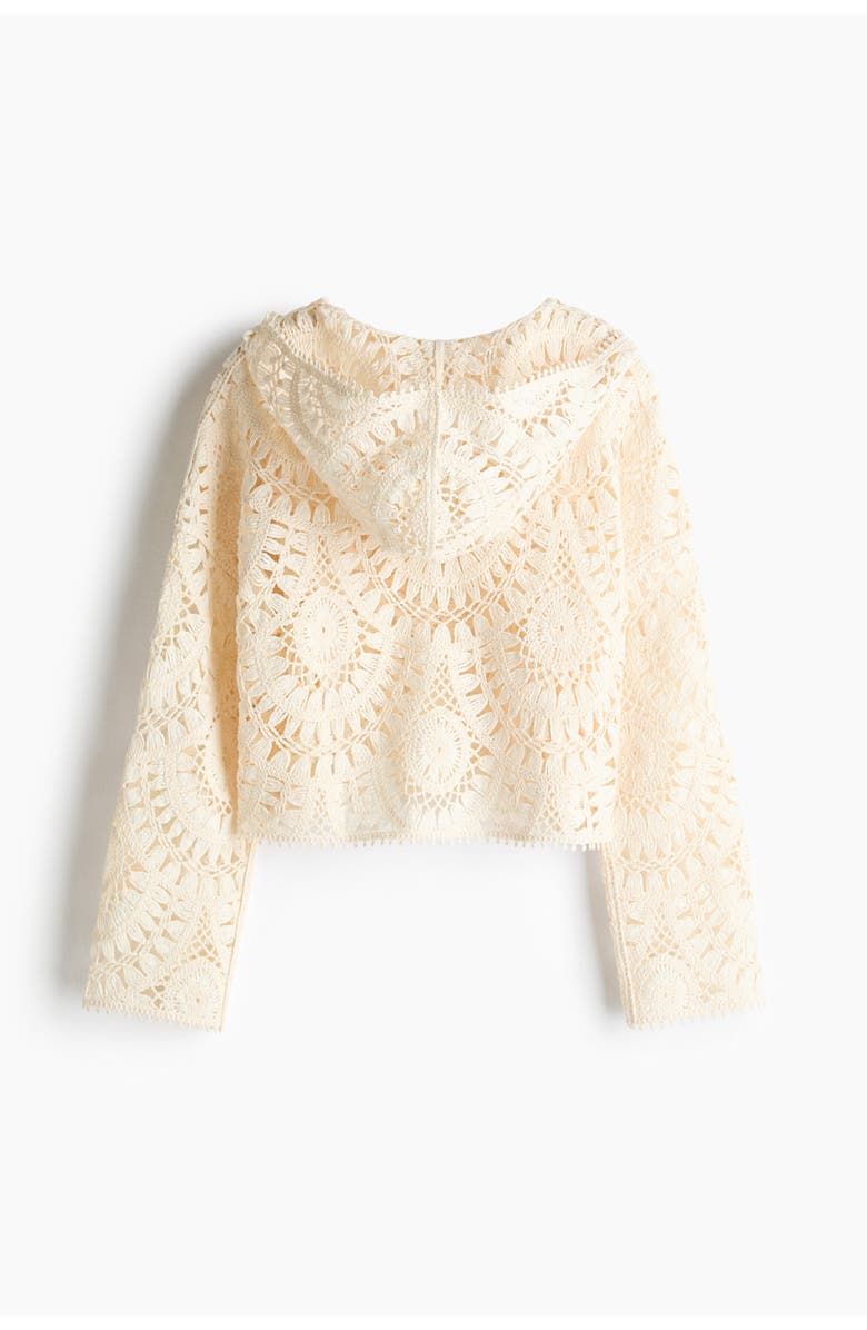H&M Crochet-look Lace-up Hoodie, Alternate, color, Cream