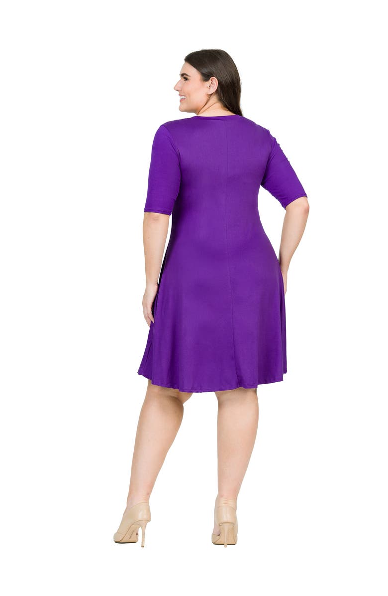 24seven Comfort Apparel Elbow Sleeve Knee Length Dress, Alternate, color, Purple
