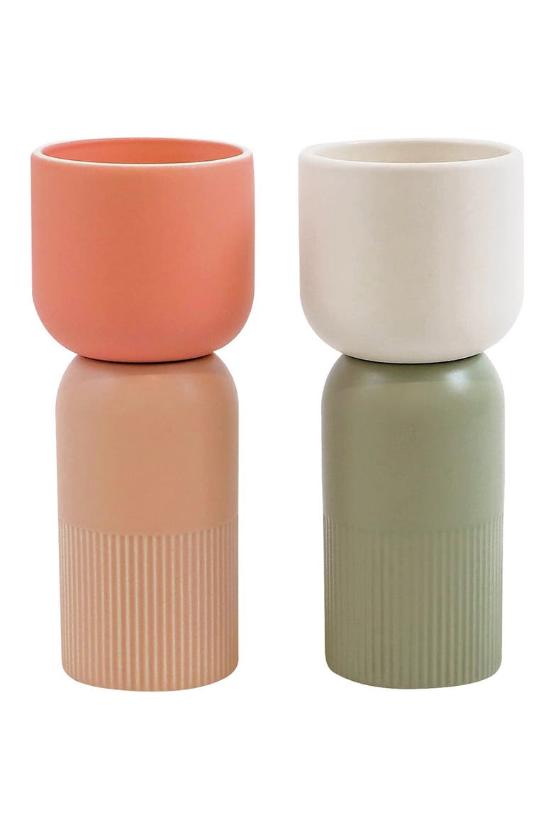 Set of Two Reversible Ceramic Vases, Alternate, color, IVORY-OLIVE/ CORAL NUDE