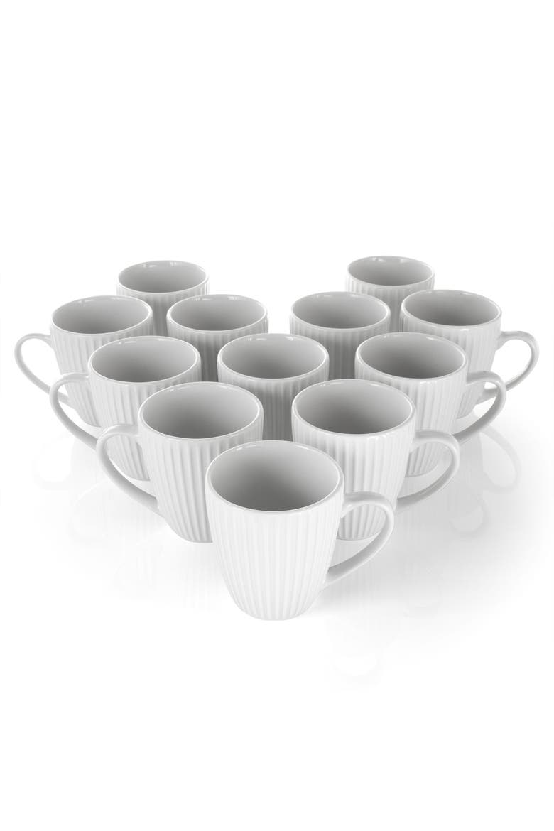 Elle 12 Piece Round Porcelain Mug Set, Alternate, color, White