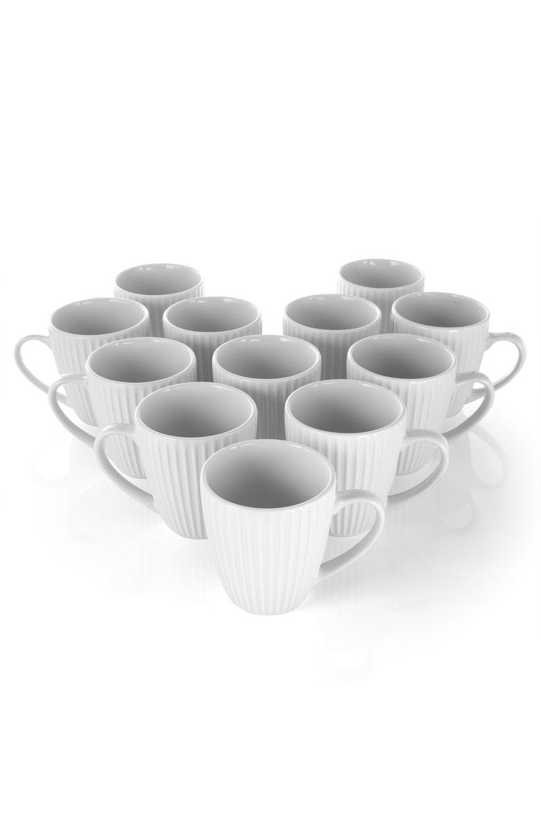 Elama Elle 12 Piece Round Porcelain Mug Set, Alternate, color, White