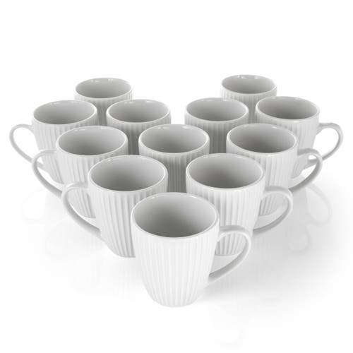 Elama Elle 12 Piece Round Porcelain Mug Set In White