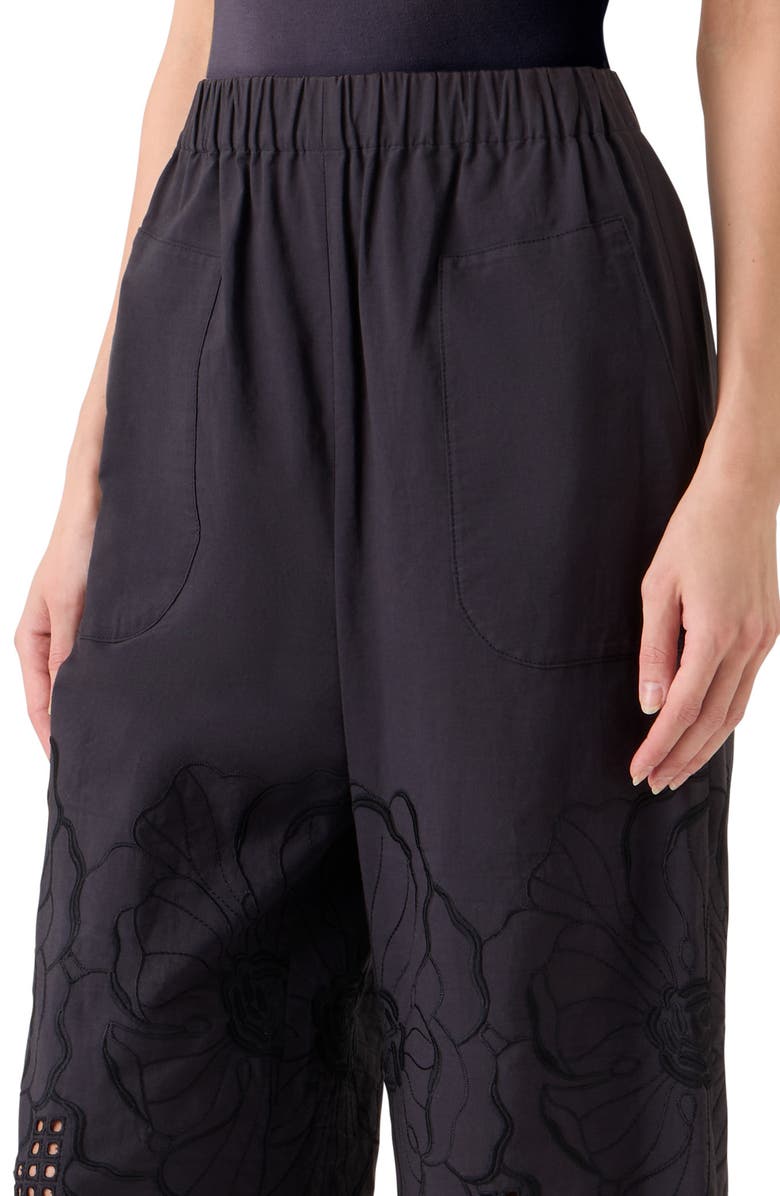 Akris punto Flower Eyelet Cotton Poplin Crop Pants, Alternate, color, Black